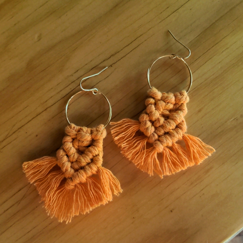 Gorgeous Hand Made Mustard Macrame Earrings - Boho Vibe!